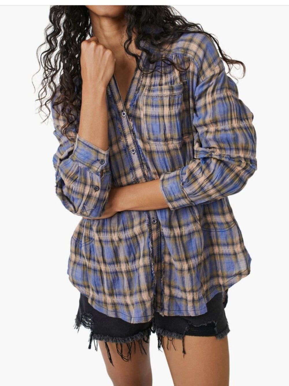 Free People One of the Boys Plaid Tunic Shirt Oversized Boho Top